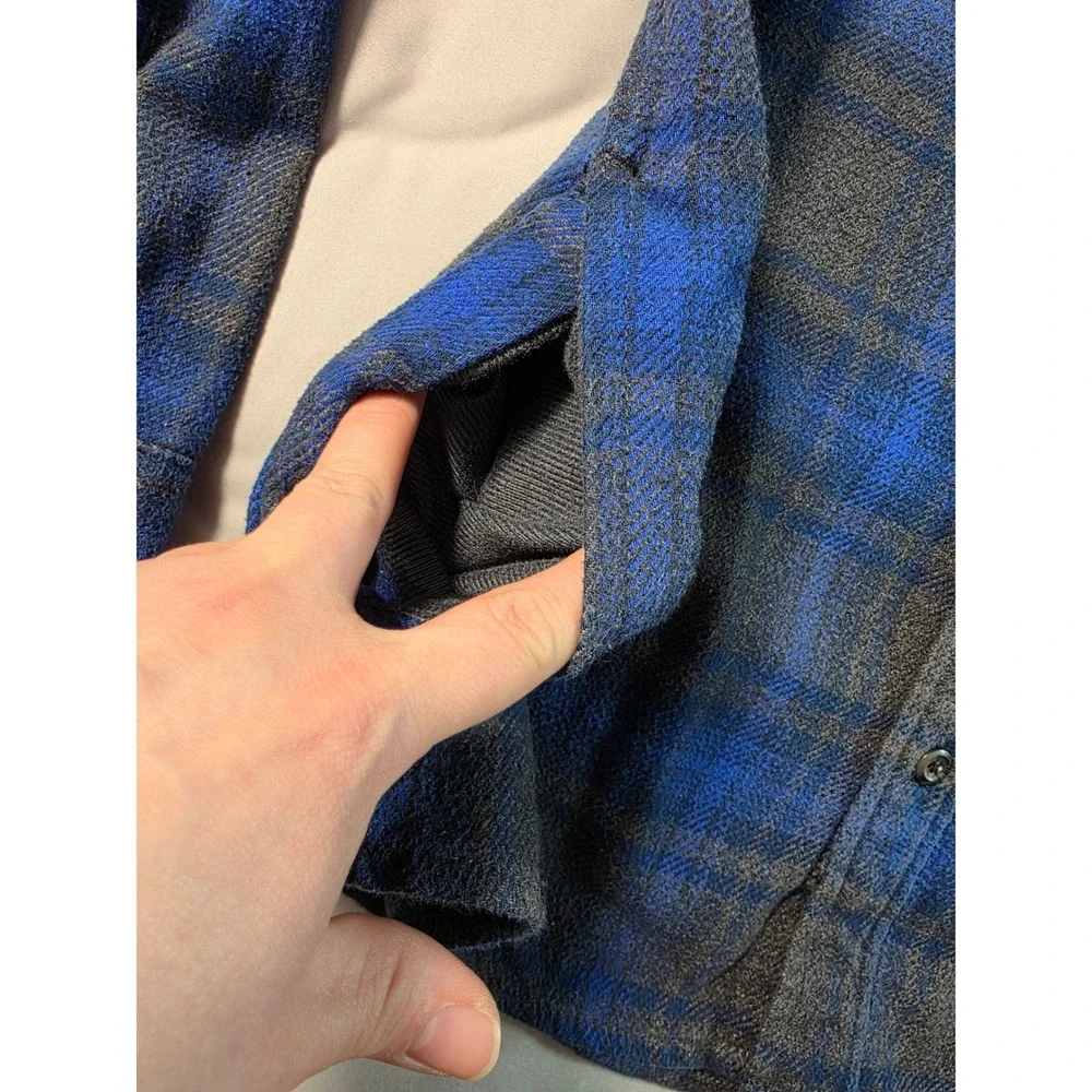 Orvis Flannel Shacket Mens Medium Blue Gray Plaid Long Sleeve w/ Side Pockets